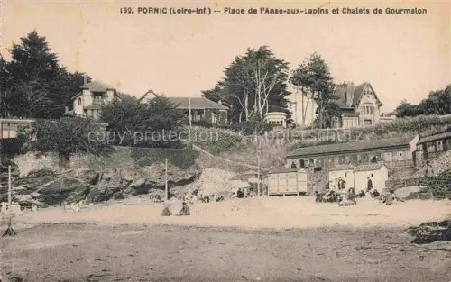 AK / Ansichtskarte PORNIC 44 Loire-Atlantique Plage-de-l Anse-aux-Lapins Chalets-de-Gourmalon Strand Badegaeste Villen Baeume Badekabinen