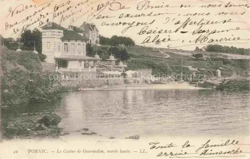 AK / Ansichtskarte PORNIC 44 Loire-Atlantique Casino-de-Gourmalon Marée-haute Bucht Felsen Villen Kueste Treppe
