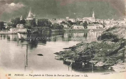 AK / Ansichtskarte PORNIC 44 Loire-Atlantique Port Burg Hafen Mondlicht Felsen Segelboote Kirche Kueste