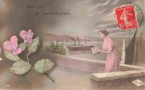 AK / Ansichtskarte ST-NAZAIRE  SAINT-NAZAIRE 44 Loire-Atlantique Souvenir-de-Saint-Nazaire Frau Dampfschiff Veilchen Blumen handkoloriert