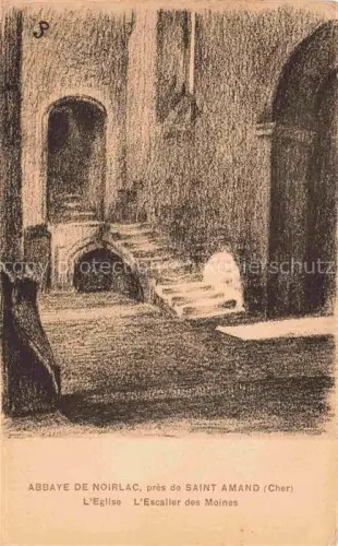 AK / Ansichtskarte Saint-Amand-Montrond Saint-Amand-Mont-Rond 18 Cher Abbaye-de-Noirlac Eglise Escalier-des-Moines Kirche Treppe Bogen Zeichnung Innenraum