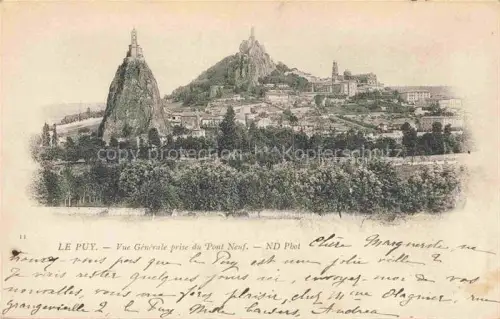 AK / Ansichtskarte Le Puy-en-Velay 43 Haute-Loire Pont-Neuf Rocher-Saint-Michel-d Aiguilhe Kathedrale Felsen Huegel Stadtpanorama Baeume Sender-Andrea