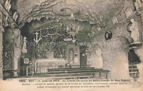 AK / Ansichtskarte Espaly-Saint-Marcel LE PUY 43 Haute-Loire Grotte-Chapelle Saint-Joseph-de-Bon-Espoir Kapelle Felsen Altar Kerzen Skulpturen Innenraum
