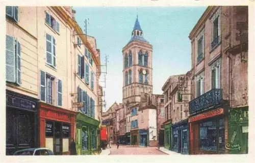AK / Ansichtskarte Oriolles COGNAC 16 Charente Eglise-Saint-Léger Kirchturm Strassenszene Geschaefte Caisses-Charentes Passanten