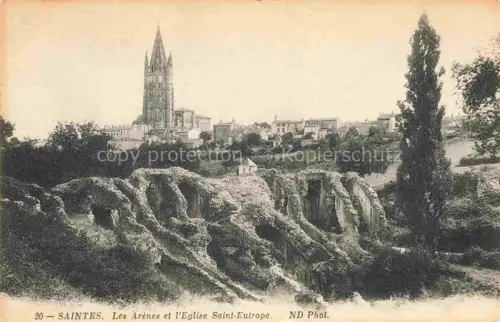 AK / Ansichtskarte SAINTES 17 Charente-Maritime Les-Arènes Eglise-Saint-Eutrope Amphitheater Kirchturm Ruinen Stadtansicht Baeume