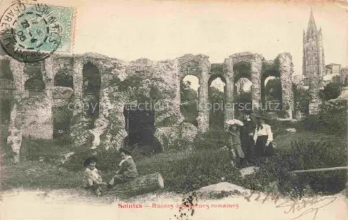 AK / Ansichtskarte SAINTES 17 Charente-Maritime Ruines-des-arènes-romaines Amphitheater Kirchturm Kinder Frauen Eglise-Saint-Eutrope