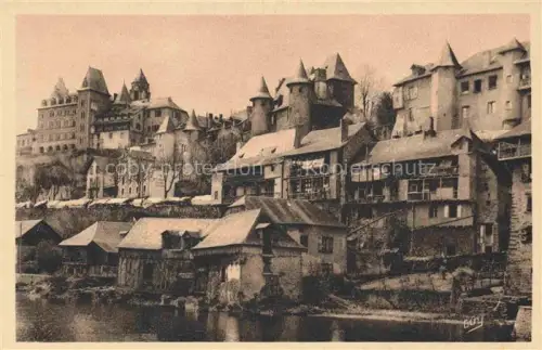 AK / Ansichtskarte Uzerche Tulle 19 Correze Les-Châteaux Tuerme Burg Vézère Mittelalter Stadtmauer Fachwerkhaeuser Fluss