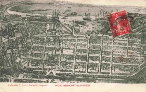 AK / Ansichtskarte Rochefort-sur-Mer 17 Charente-Maritime Vogelperspektive Stadtplan Hafen Segelschiffe Dampfschiffe Stadtgitter Kasernen Militaerhafen