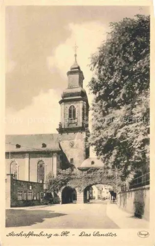 AK / Ansichtskarte ASCHAFFENBURG Main Bayern Sandtor Kirchturm Torbogen Stadttor Kirche Baeume Sandsteinmauer