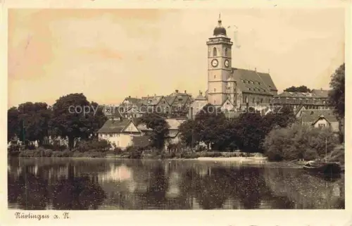 AK / Ansichtskarte Nuertingen Neckar BW Neckar Kirche Stadtturm Altstadt Daecher Baeume See Spiegelung