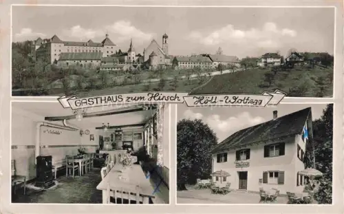 AK / Ansichtskarte Hoell Wolfegg Ravensburg BW Gasthaus-zum-Hirsch Schloss Kloster Gaststube Gartenwirtschaft Fremdenzimmer