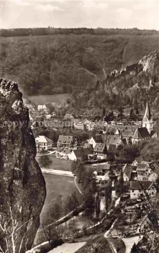 AK / Ansichtskarte Blaubeuren Kloster Wilhelmsfelsen Talblick Kirche Ortschaft Felsen Fluss Wald