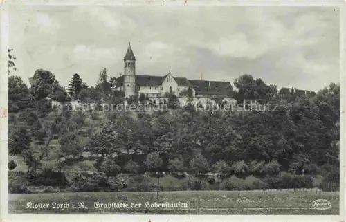 AK / Ansichtskarte Lorch Remstal BW Kloster-Lorch Hohenstaufen Kloster Kirche Turm Huegel Baeume Wiesen