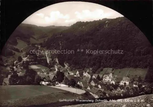 AK / Ansichtskarte Wiesensteig Goeppingen BW Luftkurort Schwaebische-Alb Dorf Wohnhaeuser Wald Felder Tal Huegel