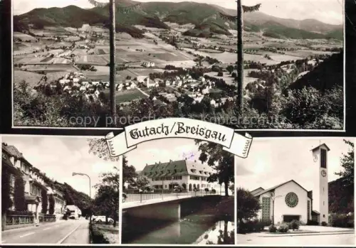AK / Ansichtskarte Gutach Breisgau BW Panorama Tal Felder Dorf Strasse Bruecke Kirche Glockenturm Wohnhaeuser