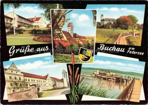 AK / Ansichtskarte Buchau  Federsee Bad Federsee Kirche Steg Schilfrohr Stift Wappen Mehrbildkarte
