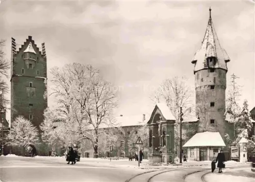 AK / Ansichtskarte RAVENSBURG  Wuerttemberg BW Frauentor Gruener-Turm Kreuzbrunnen Winter Schnee Stadttor Mittelalter