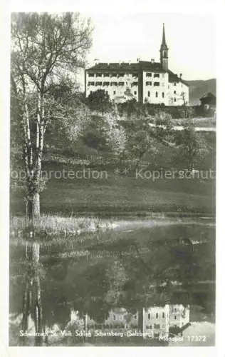 AK / Ansichtskarte Schernberg (Schloss) Schwarzach St-Veit Pongau Salzburg AT Schloss-Schernberg Spiegelung Wasser Wiese Kirchturm Pongau Baeume
