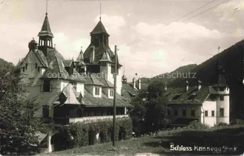 AK / Ansichtskarte Kassegg Schloss Grossreifling Steiermark AT Schloss Tuerme Steildaecher Garten Wald Berge