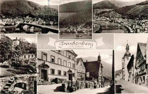 AK / Ansichtskarte Freudenberg Main Baden BW Main Bruecke Marktplatz Fachwerk Kirchturm Ruine Panorama