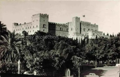 AK / Ansichtskarte RHODOS Rhodes Greece Megaron-Ippoton Knights-Palace Burg Zinnen Palmen Ritterburg