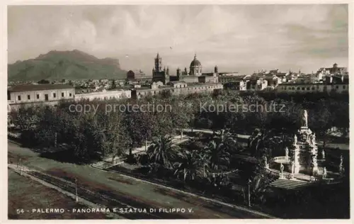 AK / Ansichtskarte PALERMO  Sicilia IT Statua-di-Filippo-V Dom Kathedrale Park Palmen Stadtblick Berge