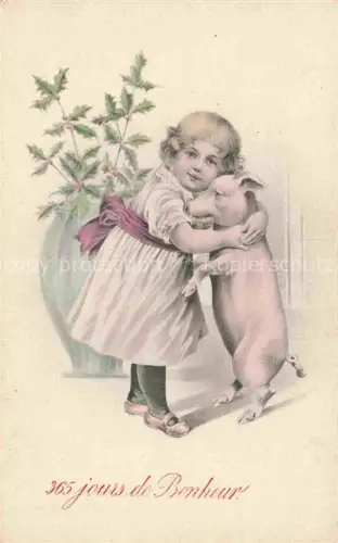 AK / Ansichtskarte Schweine Pigs Cochons Cerdos Maiali-- jours de Bonheur 365 Kind Litho