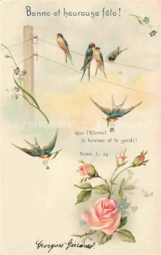 AK / Ansichtskarte Schwalben Swallow Hirondelle Golondria Voegel Birds Oiseaux Litho Bonne et heureufe fete