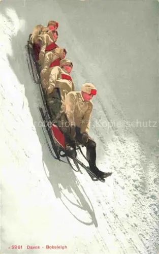 AK / Ansichtskarte Bob Bobsport Bobsleigh Traineaux Rennschlitten-- Davos Bobsleigh