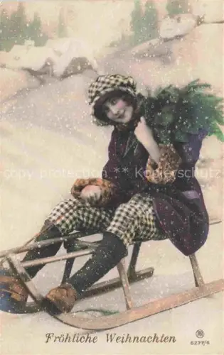 AK / Ansichtskarte Foto RPH Nr. 6277/6  Frau Schlitten Weihnaschten  