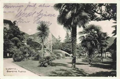 AK / Ansichtskarte LUGANO Lago di Lugano TI Giardino-Publico Palmen Park Brunnen Berge Vegetation