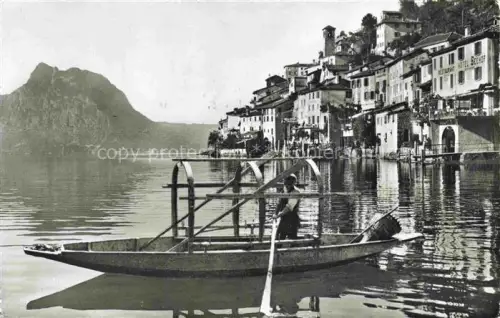 AK / Ansichtskarte Gandria Lago di Lugano TI Lago-di-Lugano Boot Fischer Dorf Ufer San-Salvatore Haeuser
