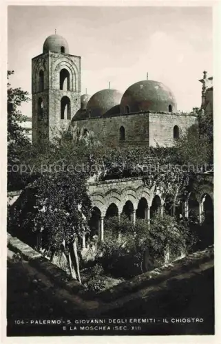 AK / Ansichtskarte PALERMO  Sicilia IT S.-Giovanni-degli-Eremiti Chiostro Moschea Kuppeln Arkaden Glockenturm Norman-Byzantinisch Baeume