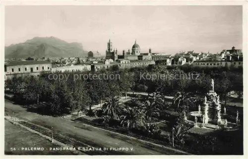 AK / Ansichtskarte PALERMO  Sicilia IT Statua-Filippo-V Cattedrale Park Palmen Stadtpanorama Berg Promenade
