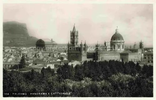 AK / Ansichtskarte PALERMO  Sicilia IT Cattedrale Stadtpanorama Berg Kuppel Glockenturm Palmen Daecher