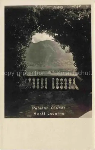 AK / Ansichtskarte Monti Locarno TI Pension-Olanda Terrasse Laubengang Berge Lago-Maggiore Vegetation Bogen S/W-Fotokarte