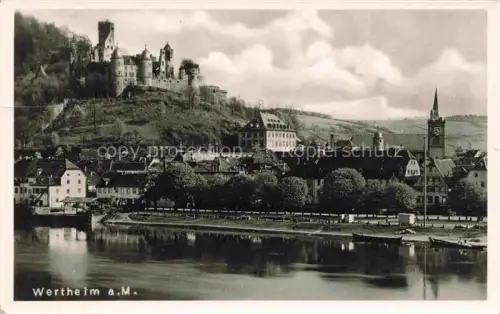 AK / Ansichtskarte Wertheim Main BW Burg Main Altstadt Kirchturm Ufer Haeuser Huegel Flussansicht
