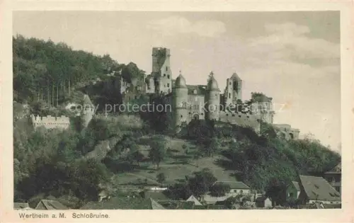 AK / Ansichtskarte Wertheim Main BW Schlossruine Burg Tuerme Zinnen Huegel Wald Haeuser