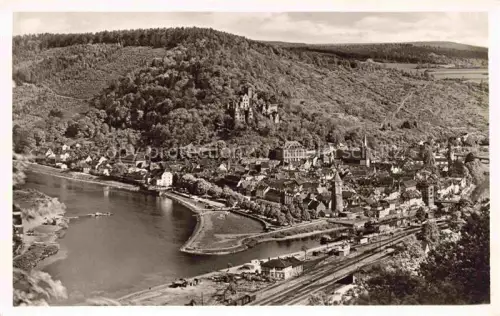 AK / Ansichtskarte Wertheim Main BW Main Taubermuendung Burg Kirche Stadtpanorama Fluss Bahnlinie Wald
