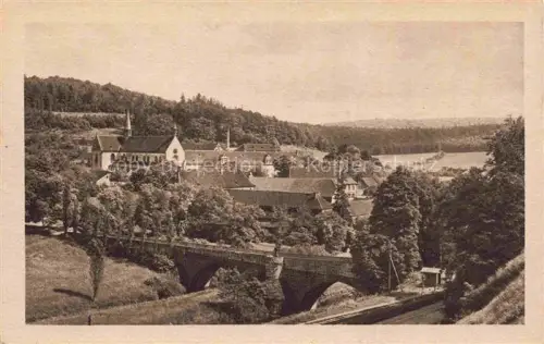 AK / Ansichtskarte Bronnbach Wertheim BW Tauber Kloster Kirche Bruecke Wald Felder Nordwesten