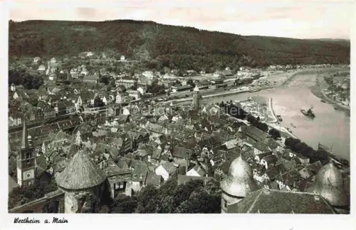 AK / Ansichtskarte Wertheim Main BW Main Daecher Altstadt Schloss Tuerme Fluss Dampfer Wald Huegellandschaft