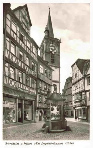 AK / Ansichtskarte Wertheim Main BW Engelbrunnen Kirchturm Fachwerk Brunnen Altstadt Marktplatz Uhr
