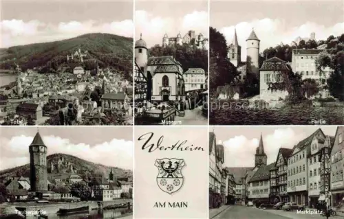 AK / Ansichtskarte Wertheim Main BW Tauberpartie Museum Marktplatz Schloss Turm Altstadt Wappen