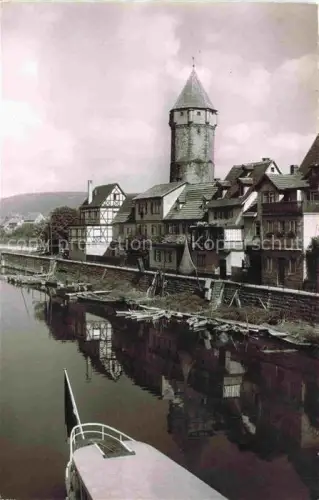 AK / Ansichtskarte Wertheim Main BW Tauberpartie Turm Fachwerkhaus Tauber Fluss Boot Ufer