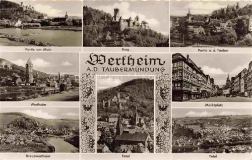 AK / Ansichtskarte Wertheim Main BW Main Tauber Burg Marktplatz Fachwerkhaus Kreuzwertheim Stadtpanorama Mehrbildkarte