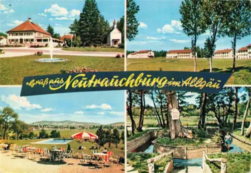 AK / Ansichtskarte Neutrauchburg Isny Allgaeu Bayern Kurhaus Kapelle Freibad Terrassenrestaurant Springbrunnen Allgaeu Landschaft