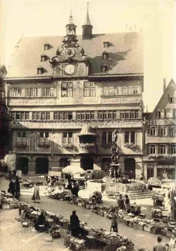 AK / Ansichtskarte Derendingen  TueBINGEN BW Marktplatz Rathaus Markt-Brunnen Wochenmarkt Gemuesemarkt Fachwerk Uhr