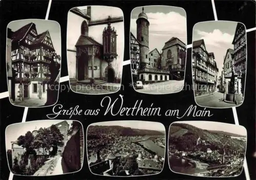AK / Ansichtskarte Wertheim Main BW Fachwerk Kirchenportal Turm Gasse Burg Main Stadtpanorama Mehrbildkarte