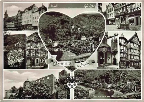 AK / Ansichtskarte Wertheim Main BW Marktplatz Engelbruennen Schloss Haus-der-Gekreuzten Haus-Hahn Taubermuendung Herzform Mehrbildkarte