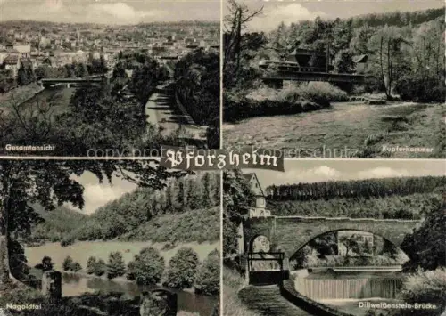 AK / Ansichtskarte PFORZHEIM BW Kupferhammer Nagoldtal Dillweissenstein-Bruecke Fluss Bruecke Wald Stadtblick